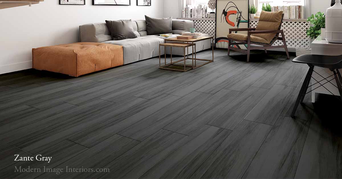 Zante Gray 9 by 47 Non-Rectified Porcelain WoodLook Tile Plank